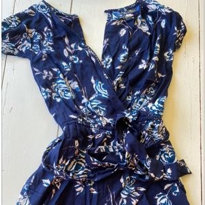 blue and white floral romper